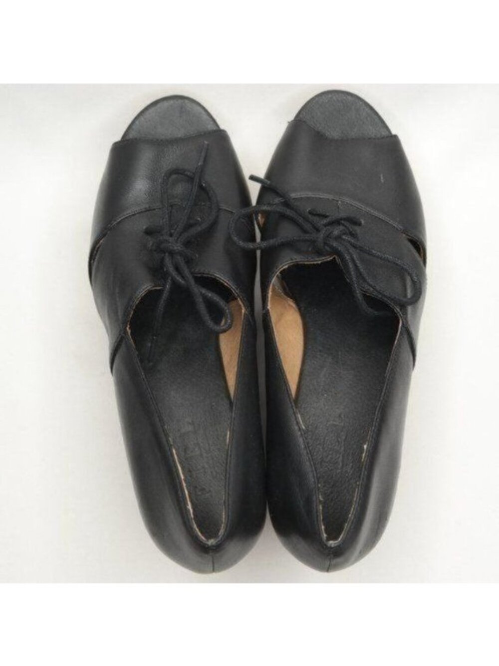 Anthropologie Fiel Women's 8.5 Black Leather Lace Up Platform Open Toe Oxfords View 5